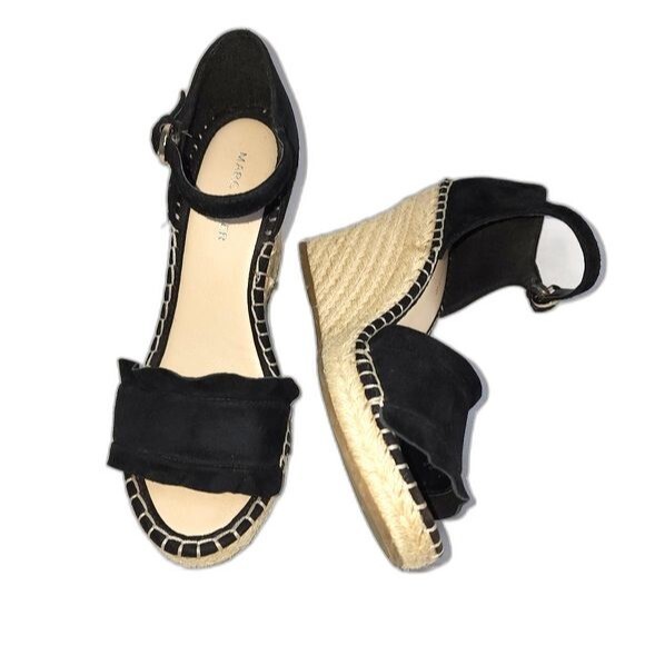 Marc Fisher Kickoff Black Suede Wedge Heeled Espadrilles Size 8.5 - Picture 1 of 8